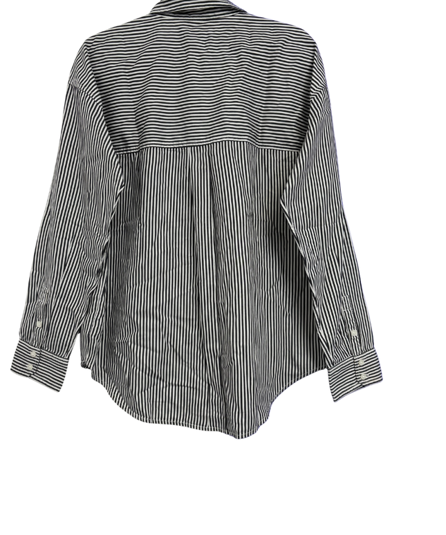 American Eagle Black and White Striped Long Sleeve Button-Down Shirt