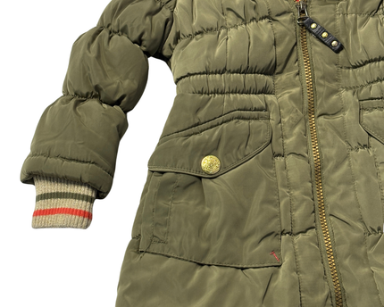 London Fog Olive Green Hooded Puffer Jacket with Faux Fur Trim