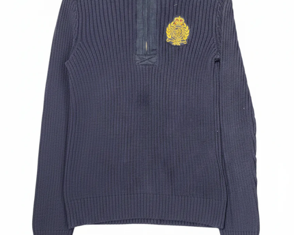 Lauren Ralph Lauren Navy Blue Quarter-Zip Ribbed Knit Sweater