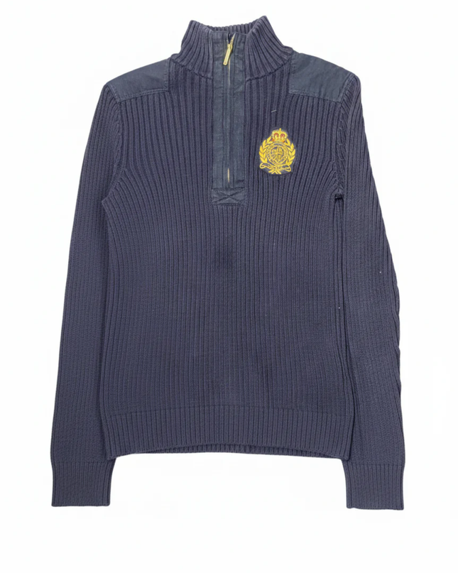 Lauren Ralph Lauren Navy Blue Quarter-Zip Ribbed Knit Sweater