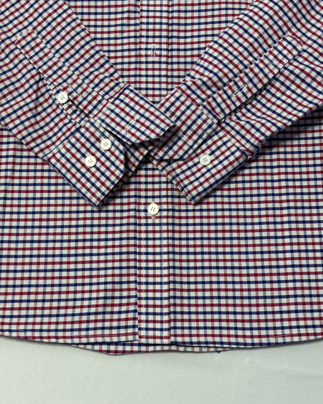Lacoste Red/Blue Checkered Long Sleeve Button-Down Shirt