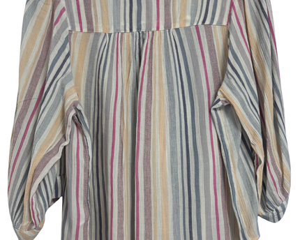 Chaps Multicolor Striped V-Neck Blouse with Roll-Tab Sleeves
