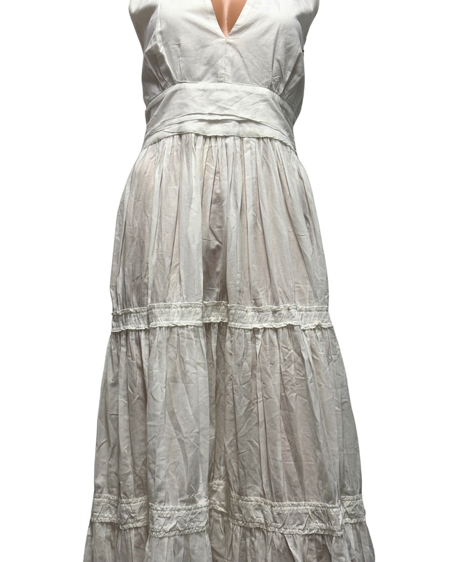 DANIELE ALESSANDRINI White Tiered Halter Maxi Dress