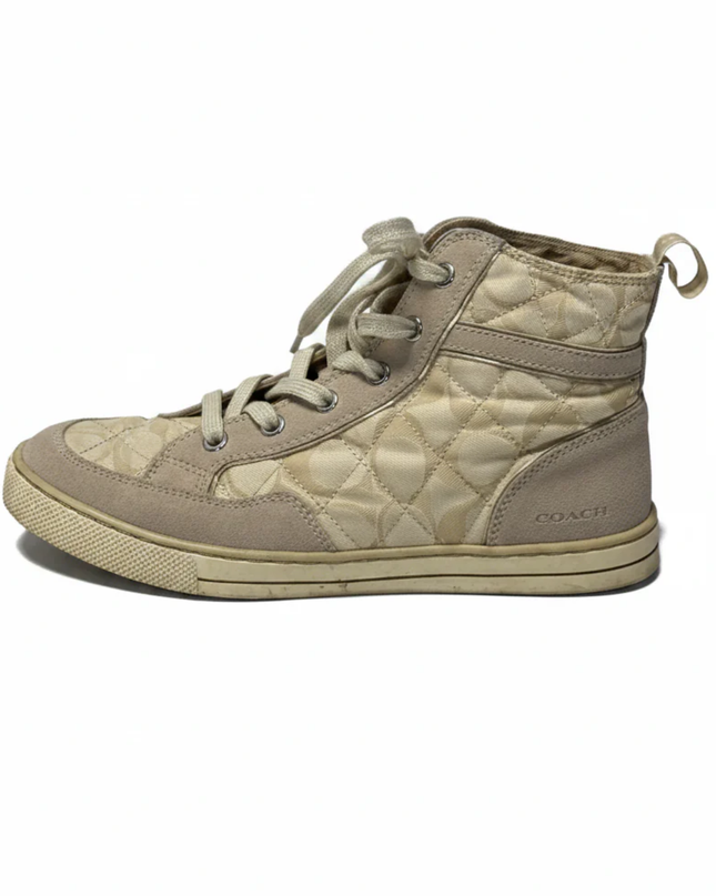 Coach Putty Pita Signature Quilted High-Top Sneakers W/Box