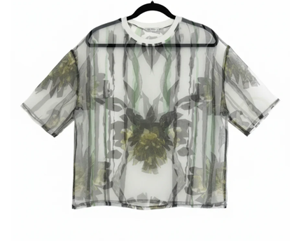 ZARA TRAFALUC Multicolor Sheer Mesh Floral Print Oversized Top