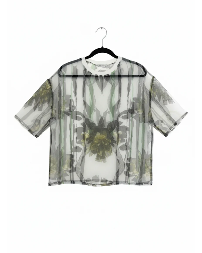 ZARA TRAFALUC Multicolor Sheer Mesh Floral Print Oversized Top