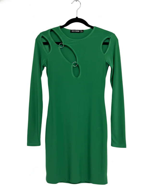 MISSYEMPIRE Green Cut-Out Detail Long Sleeve Mini Dress