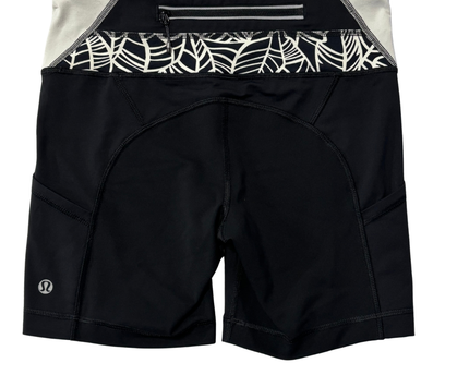 Lululemon Black/White Patterned Waistband Athletic Biker Shorts