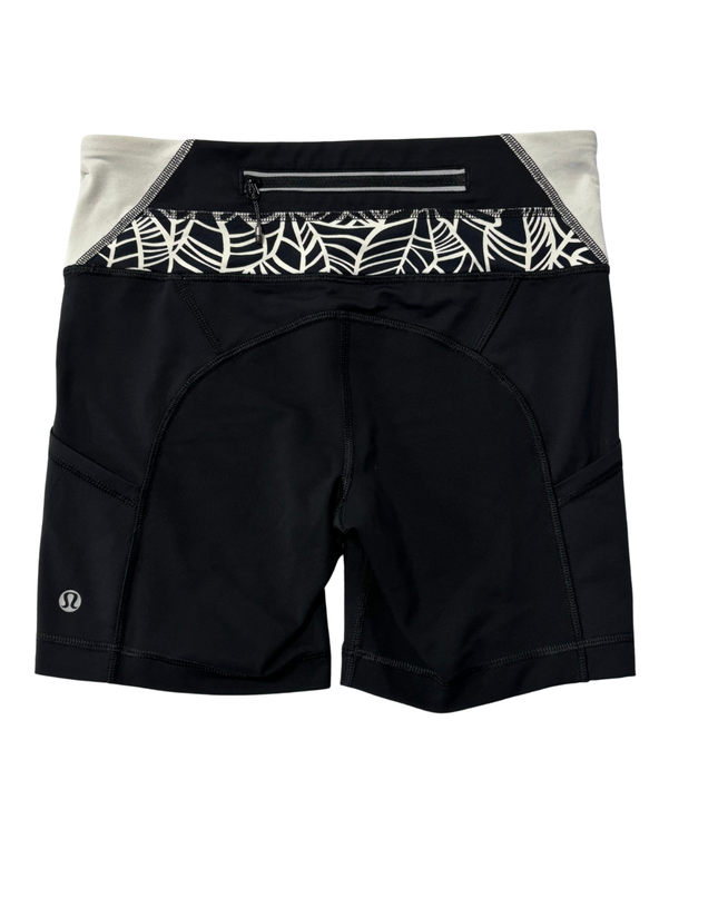 Lululemon Black/White Patterned Waistband Athletic Biker Shorts