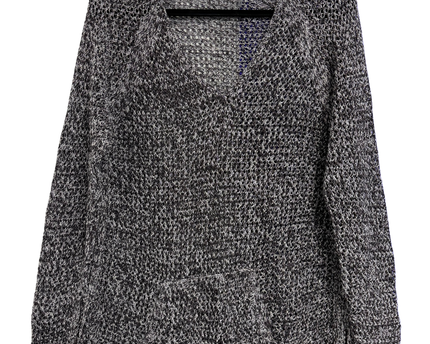 NIC+ZOE Black/White Open Knit V-Neck Sweater