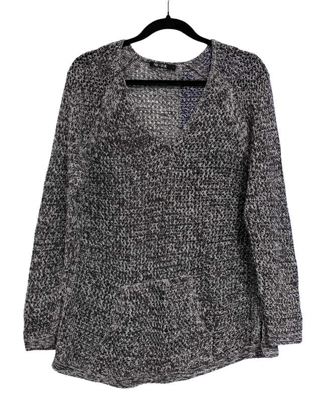 NIC+ZOE Black/White Open Knit V-Neck Sweater