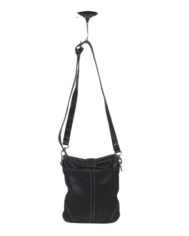 Coach Black Leather Buckle Crossbody Bag