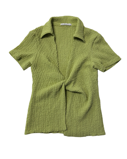 Third Form Green Textured Knot Front Top
