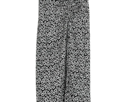 Bershka Black and White Floral Ruched Midi Skirt