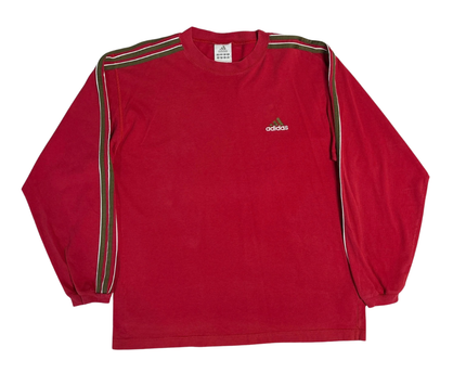 Adidas Red Logo Striped Long Sleeve T-Shirt