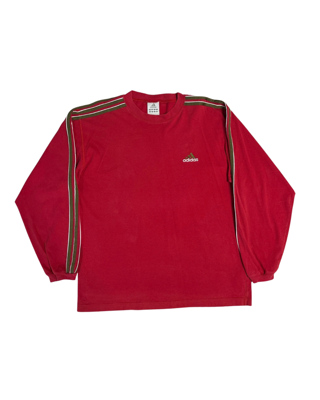 Adidas Red Logo Striped Long Sleeve T-Shirt