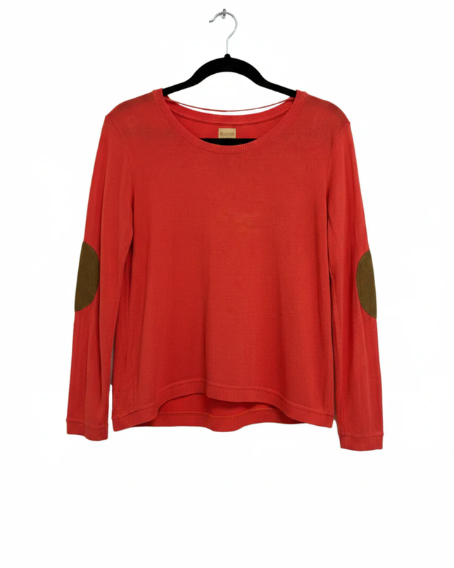 ZARA TRAFALUC Red Lightweight Knit Sweater with Elbow Patches