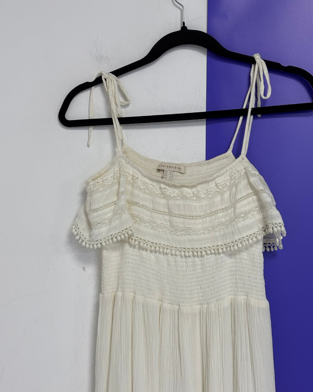 Springfield White Smocked Boho Maxi Dress