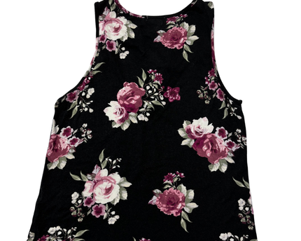 Ardene Black Floral Sleeveless Lace-Up Tank Top