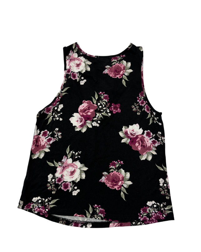Ardene Black Floral Sleeveless Lace-Up Tank Top