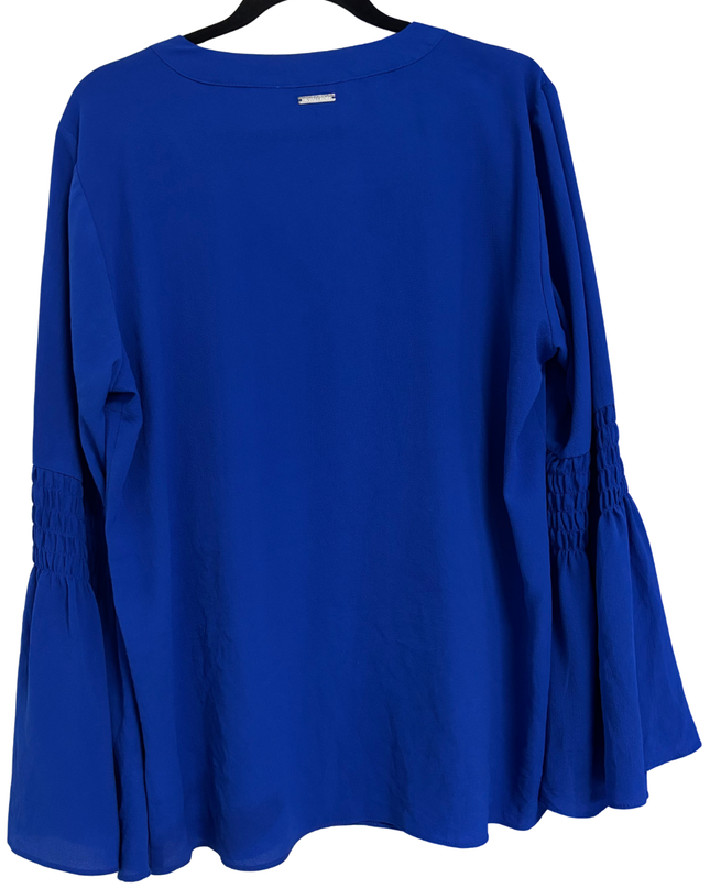 Michael Kors Royal Blue Smocked Bell Sleeve V-Neck Blouse