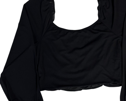 KIRIOUS Black Ruched Balloon Sleeve Crop Top