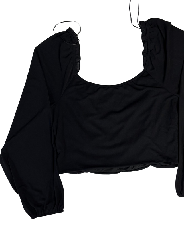 KIRIOUS Black Ruched Balloon Sleeve Crop Top
