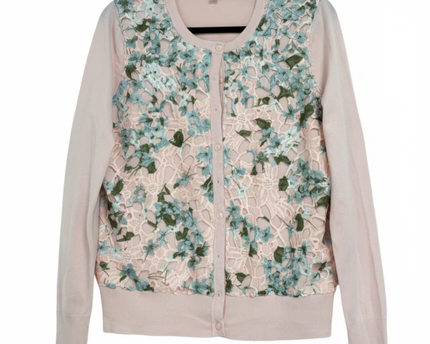 Charter Club Pink Floral Lace Overlay Button-Up Cardigan
