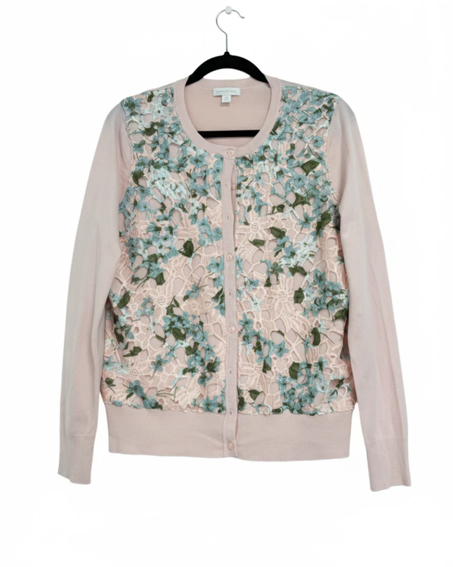 Charter Club Pink Floral Lace Overlay Button-Up Cardigan