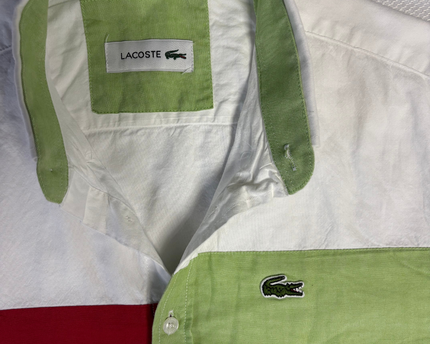 Lacoste White/Multi-color Colorblock Cotton Button-Down Shirt