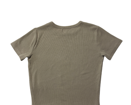 Pull & Bear Beige Ribbed Short Sleeve Crop T-Shirt