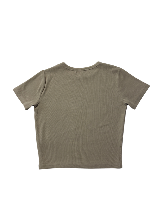 Pull & Bear Beige Ribbed Short Sleeve Crop T-Shirt
