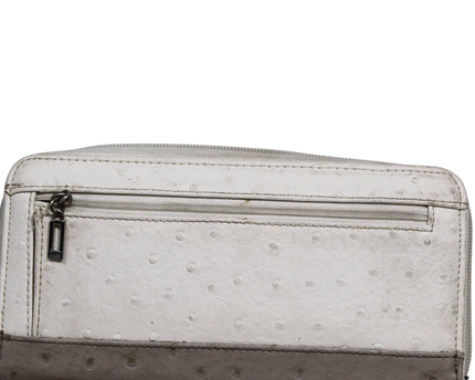 Guess Grey and White Ostrich Embossed Zip Around Wallet