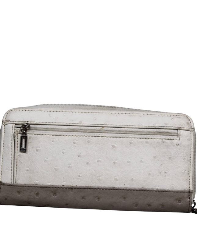 Guess Grey and White Ostrich Embossed Zip Around Wallet