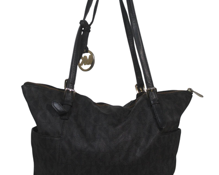 Michael Kors Black Monogram Tote Bag with Logo Charm