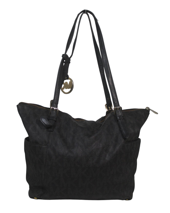 Michael Kors Black Monogram Tote Bag with Logo Charm