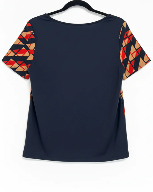 M&S Collection Red Mix Geometric Print Mixed-Media Top