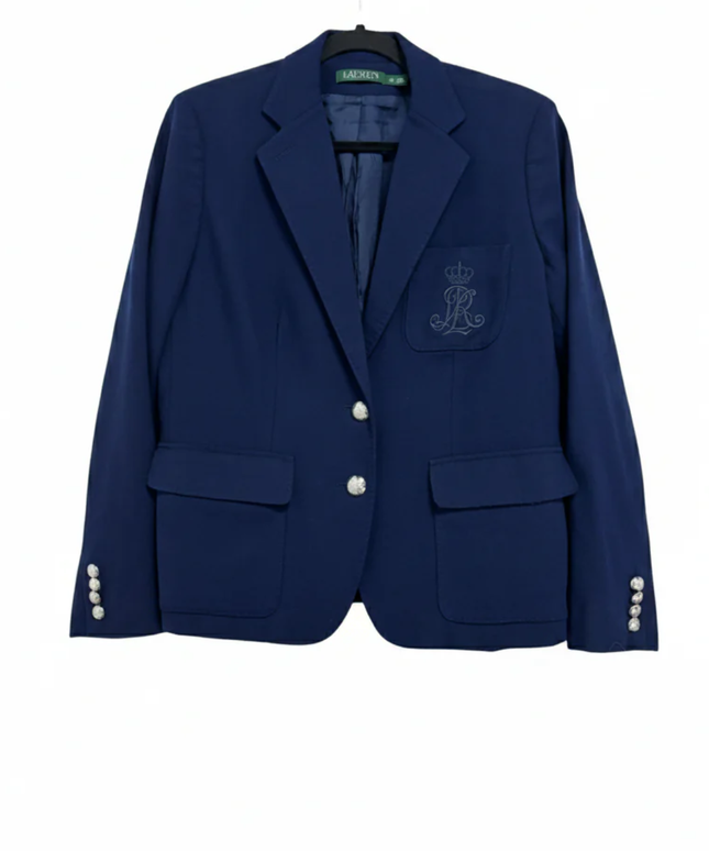 Ralph Lauren Navy Blue Crested Wool Blazer