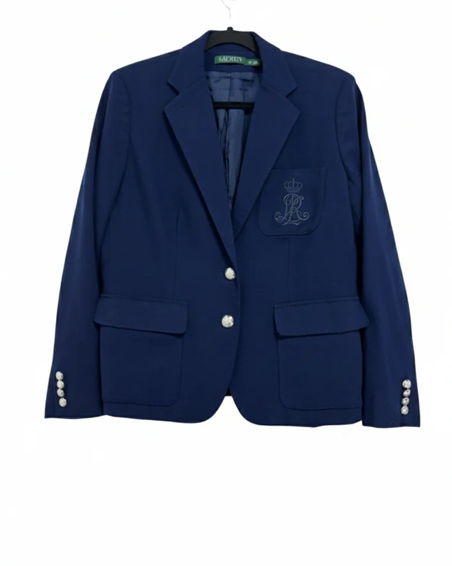 Ralph Lauren Navy Blue Crested Wool Blazer