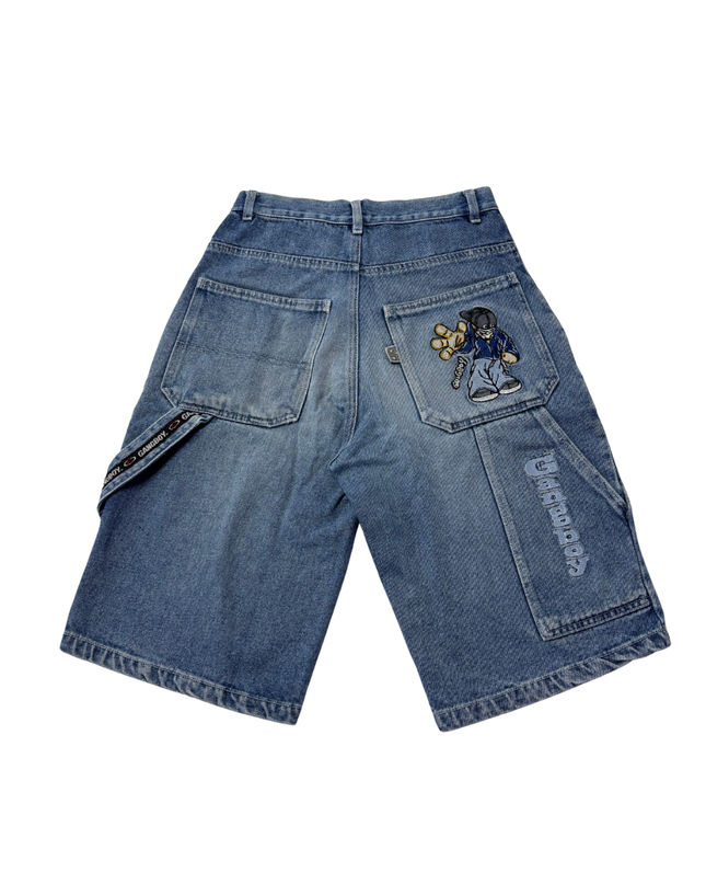 Gang Boy Blue Embroidered Baggy Denim Shorts