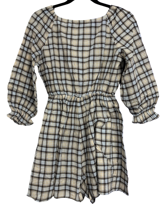 Zara Plaid V-Neck Long Sleeve Romper
