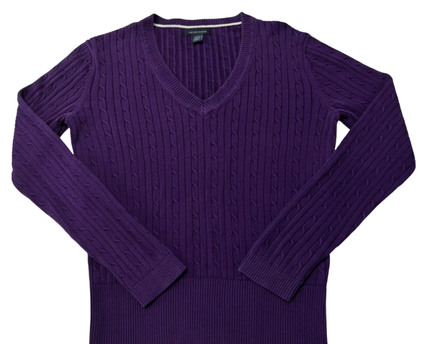 Tommy Hilfiger Purple Cable Knit V-Neck Sweater