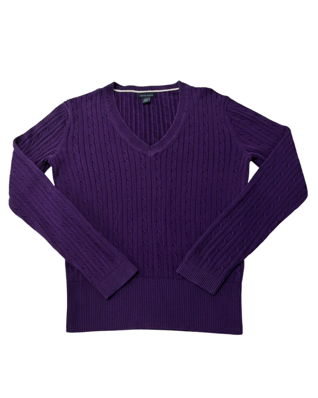 Tommy Hilfiger Purple Cable Knit V-Neck Sweater