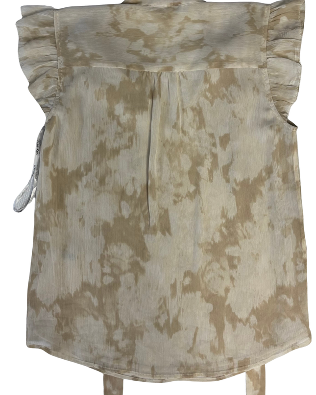 Calvin Klein Beige Abstract Print Ruffle Sleeve Blouse