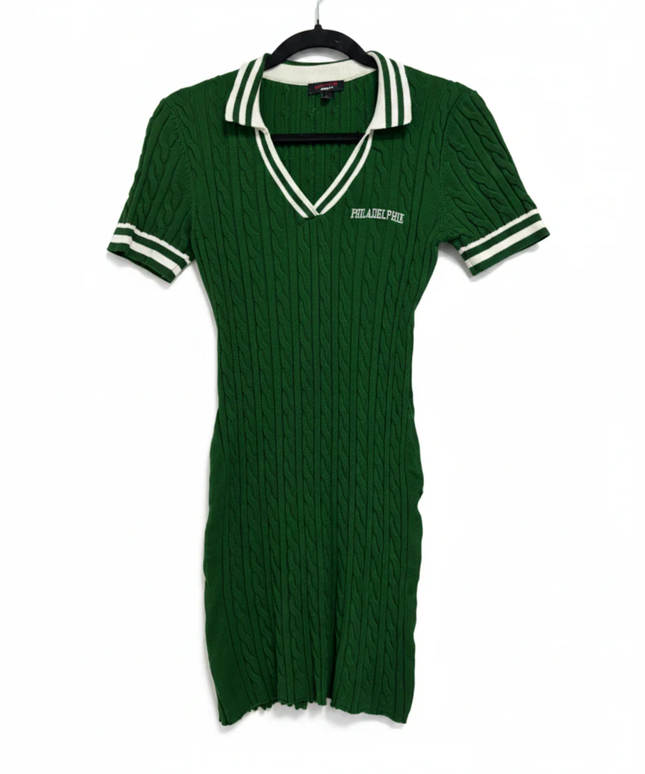 Don't Call Me Jennyfer Green Cable Knit Polo Dress