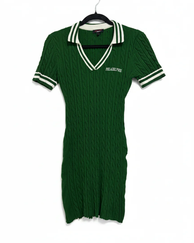 Don't Call Me Jennyfer Green Cable Knit Polo Dress