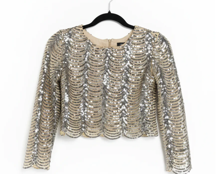 TFNC London Nude/Silver Sequin Scalloped Crop Top W/TAG