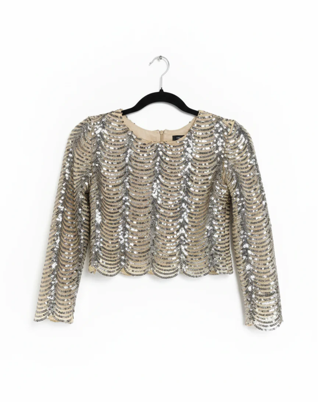 TFNC London Nude/Silver Sequin Scalloped Crop Top W/TAG