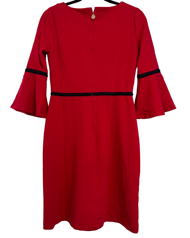 Tommy Hilfiger Red Bell Sleeve Sheath Dress with Black Trim