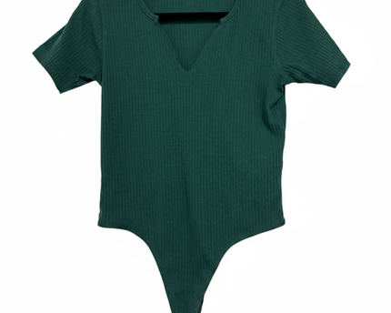 Missguided Dark Green Ribbed V-Neck Short Sleeve Bodysuit